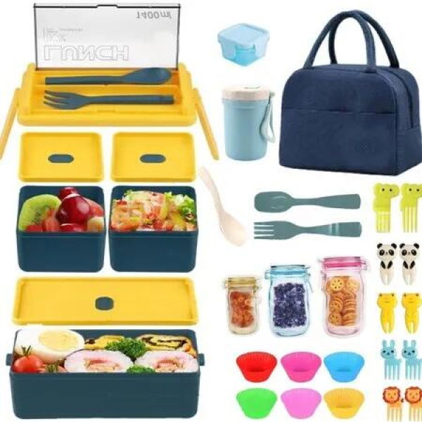 Bento Box Lunch 32PCS Kids Children Lunch Bag Snack Bag Stackable Bento Boxes Kit Microwave Safe Leak Proof Removable Compartments Christmas Gift COL Blue