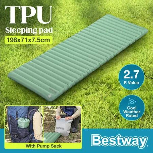 Bestway AdventuRest Air Mattress Single Blowup Insulated TPU Camping Sleeping Mat Pad Large Rectangular Inflatable Floor Bed with Pump Sack