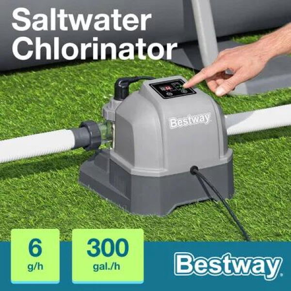 Bestway Hydrogenic Saltwater Chlorinator 6g/h Self Cleaning Salt Water Chlorine Generator Generating System for Above Ground Swimming Pools