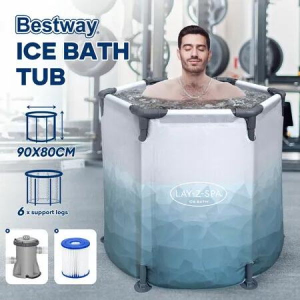 Bestway Ice Bath Tub 253L Portable Freestanding Recovery Spa Bathtub Massage Athletes Cold Water Soaking Shower Outdoor Plunge Lid Pump Filter 90x80cm