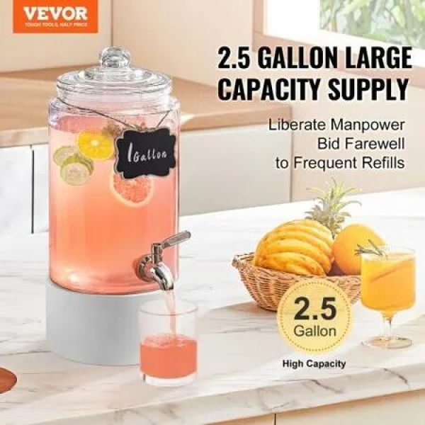 Beverage Dispenser, 1 Gallon Drink Dispensers for Parties, Glass Juice Dispenser with Stainless Steel Spigot, Iced Tea Lemonade Juice Water Dispenser, for Restaurants, Hotels, Parties