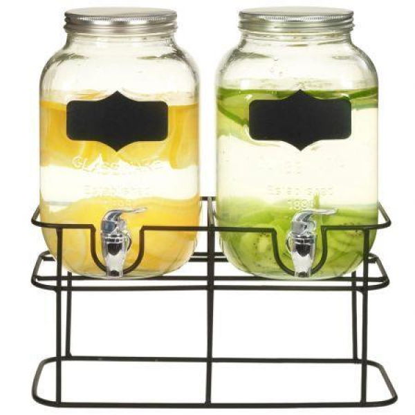 Beverage Dispensers 2 pcs with Stand 2 x 4 L Glass