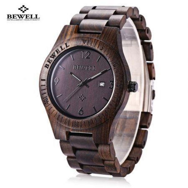 Bewell ZS - W086B Wood Quartz Men Watch Analog Date Display