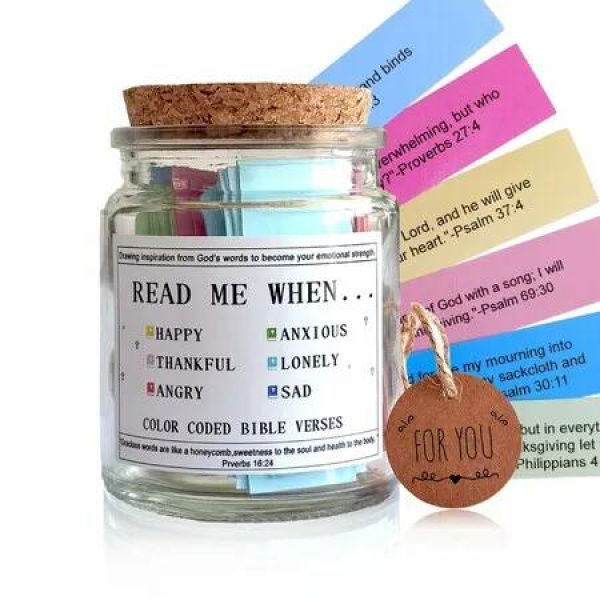 Bible Verses in a Jar,the Hope Jar Read Me When Bible Verses Jar with Colored Bible Verses,Scripture Prayer Jar Bible Gifts for Women Church Faith Based