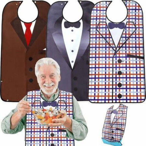 Bibs for Eating, Washable and Waterproof Bibs for Elderly Men 34 X 17.5 Inch Clothing Protectors for Men Seniors , Bow Tie