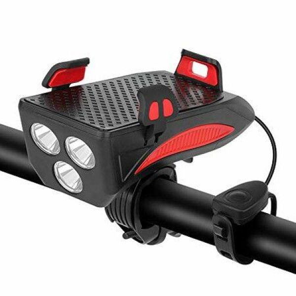 Bicycle Light With Horn And Mobile Phone Charger 2000mAh Rechargeable Battery 4 In 1 Handlebar Headlight Suitable For Bicycles With All Frames