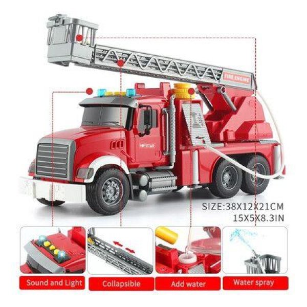 Big Tow Truck Toy Inertial Toy Cars with car Toy Trucks for Boys and wiht Lights and Sound Module,Water Shooting Fire Truck Ladder Car Gifts