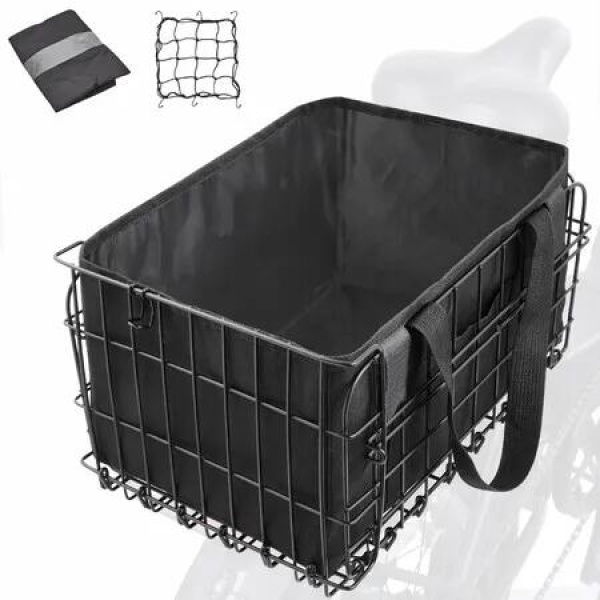 Bike Basket Front Rear,Folding Bicycle Basket with Removable Liner Bag,Large Quick Release Design Metal Ebike Basket