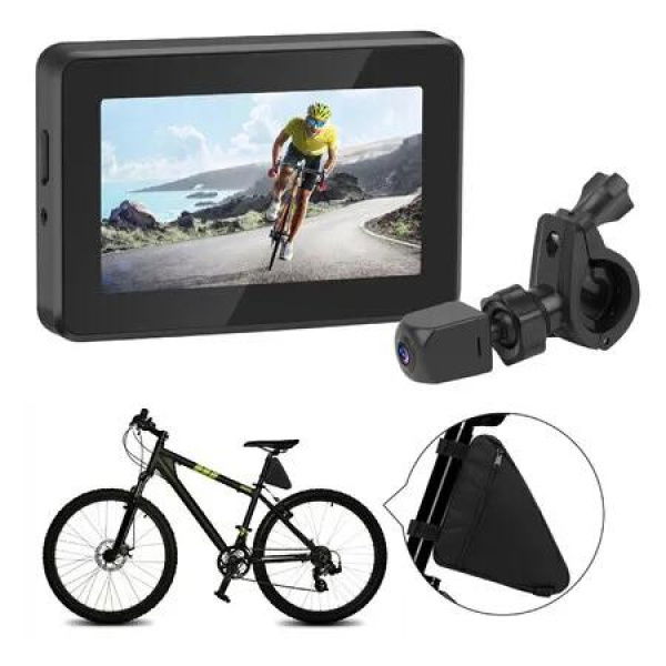 Bike Camera Rechargeable Battery - Color Night Vision 3 Mins Easy Installation Wide View Handlebar 4.3in HD 1080P Monitor Bicycle Rear View Camera for Mountain Bike