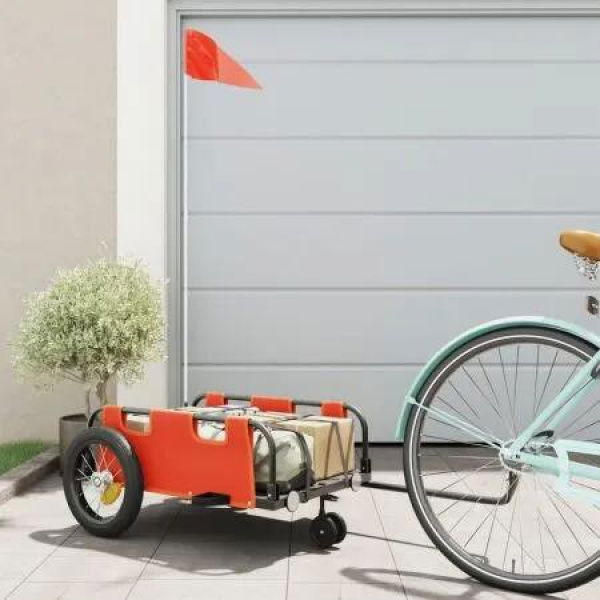 Bike Trailer Orange Oxford Fabric and Iron