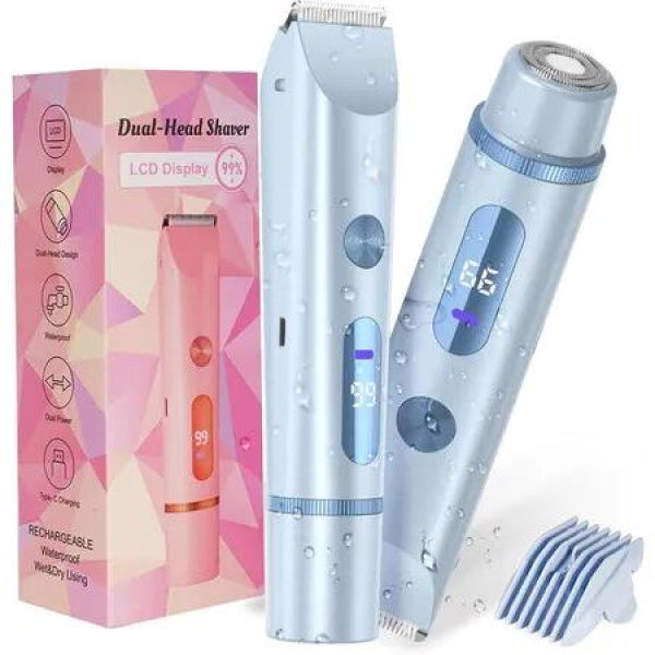 Bikini Trimmer for Women 2 in 1 Hair Removal Waterproof Electric Razors, Electric Hair Trimmer Shaver for Women for Underarms Legs 1 Pcs Blue