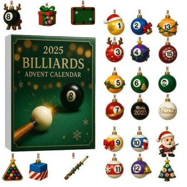 Billiards Themed Advent Countdown Calendar Blind Box 24 Day Countdown Ideal For Christmas Tree Decorations 2D Flat Acrylic Festive Events