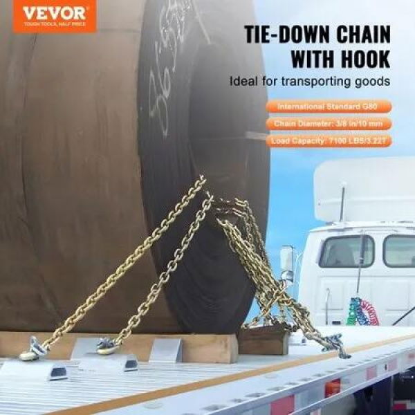 Binder Chain G80 Tie Down Tow Chain with Hooks 10 mm x 316 cm 2 Pack 3.22T