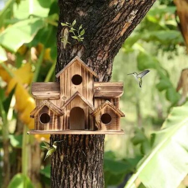 Bird House Wooden Outdoor Hanging Garden Feeder Nesting Decorative Wildlife Shelter