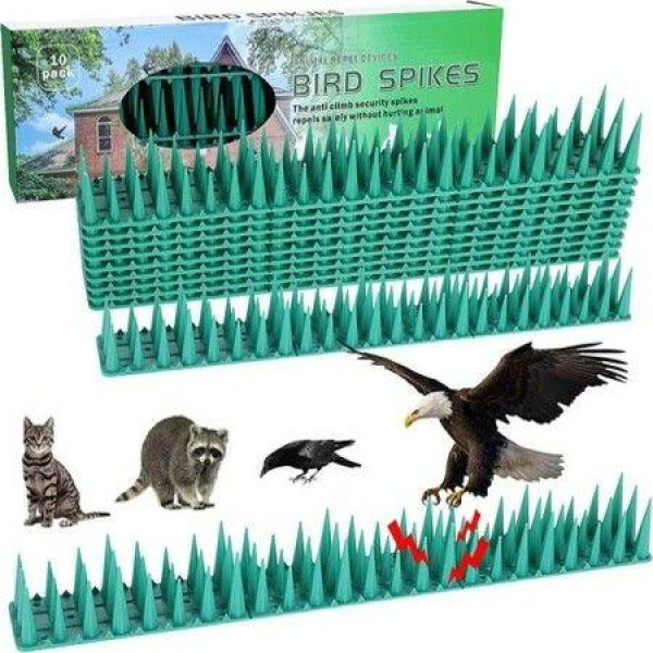 Bird Spikes10 Pack Plastic Squirrel Raccoon Pigeon Cat Animal Deterrent Spikes Green