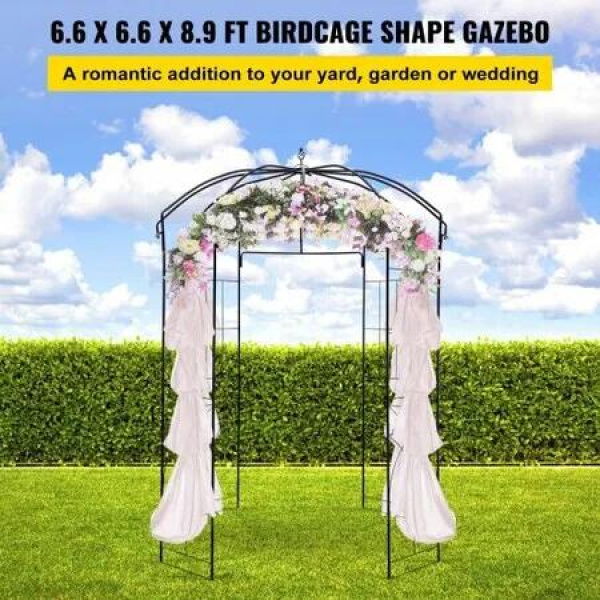 Birdcage Shape Garden Arbor, 9' High x 6.6' Wide, Heavy Duty Wrought Iron Arbor, Wedding Arch Trellis for Climbing Vines in Outdoor Garden, Lawn, Backyard, Patio, Black