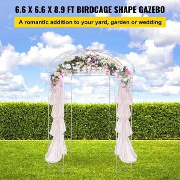 Birdcage Shape Garden Arbor, 9' High x 6.6' Wide, Heavy Duty Wrought Iron Arbor, Wedding Arch Trellis for Climbing Vines in Outdoor Garden, Lawn, Backyard, Patio, White