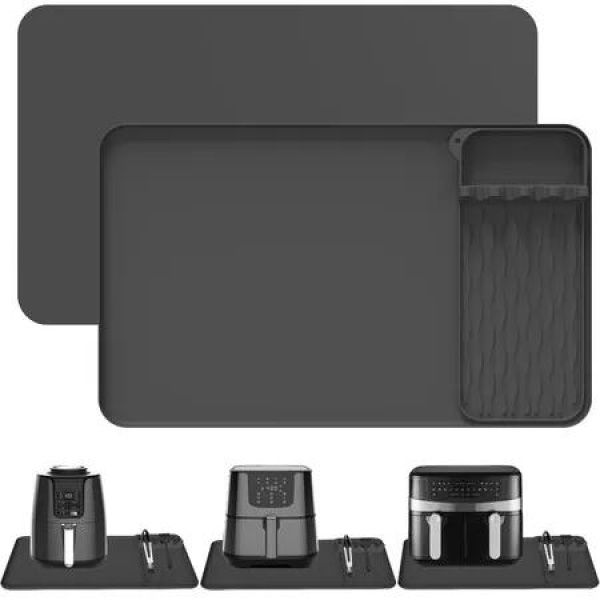 Black 2 In 1 Detachable Design Air Fryer Mat Oil Resistant Non Slip Ideal For Various Kitchen Appliances And Baking Needs