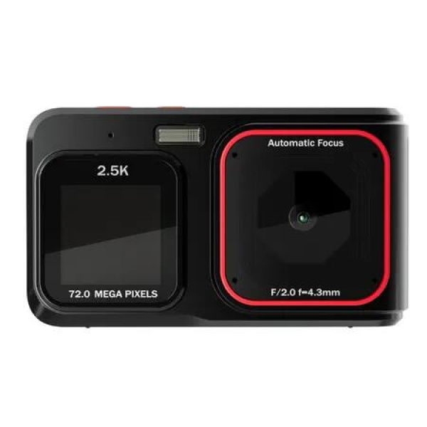Black 2.5K HD Video 16X Zoom MP3 72MP Photo Dual Screen Selfie Camera 32G Memory Card Home Travel Portable