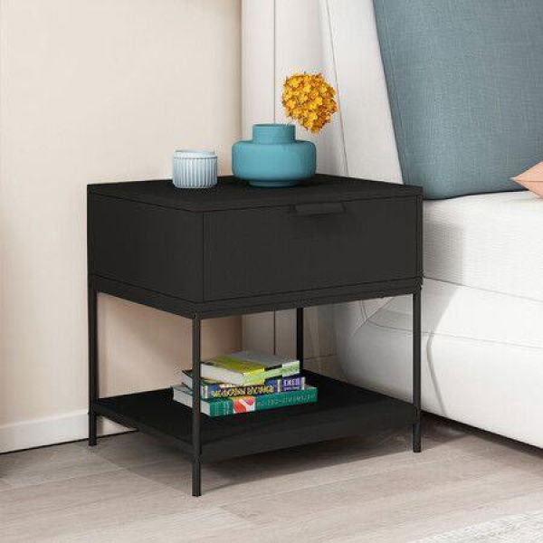 Black Bedside Table Side Cabinet Chest Of Drawer Lamp Nightstand Sofa End Storage Bedroom Furniture Modern 50x40x50cm