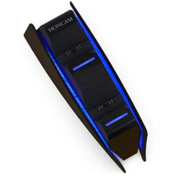 Black Charging Station with Blue Light Bar for PS5 Midnight Black Controllers, PlayStation 5 Black Controller Charger