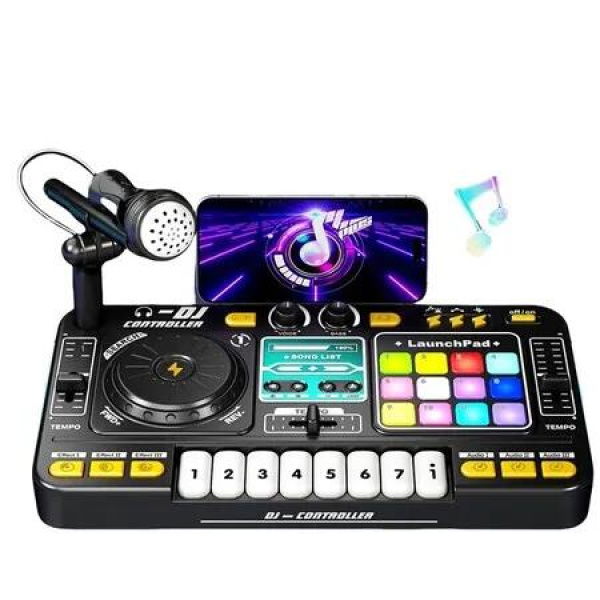 Black DJ Turntable Bluetooth Light Music Rhythm Electronic Keyboard Toy Musical Instruments Gifts for Boys Girls for Birthday Christmas New Year