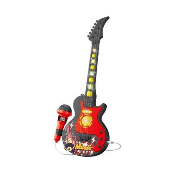 Black Kids Light and Music Guitar with Microphone Sing Along with Flashing Stage Light Pedals Gift for Kids