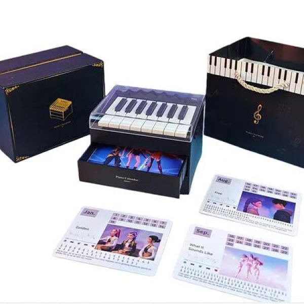Black KPOP Demon Hunters Bluetooth Piano with Lights 8 Instrument Voices Calendar Music Box With Drawers Perfect Gift Idea