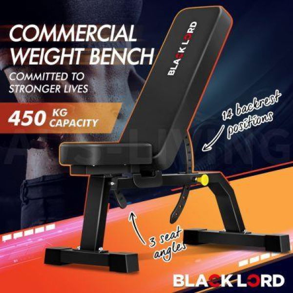 BLACK LORD Commercial Weight Bench Flat Incline Press Sit-up Fitness Home Gym