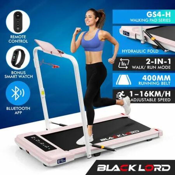 BLACK LORD Treadmill 2 IN 1 Electric Walking Pad 400mm Hydraulic Foldable Pink