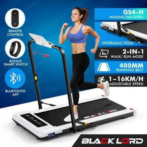 BLACK LORD Treadmill 2 IN 1 Electric Walking Pad 400mm Hydraulic Foldable White