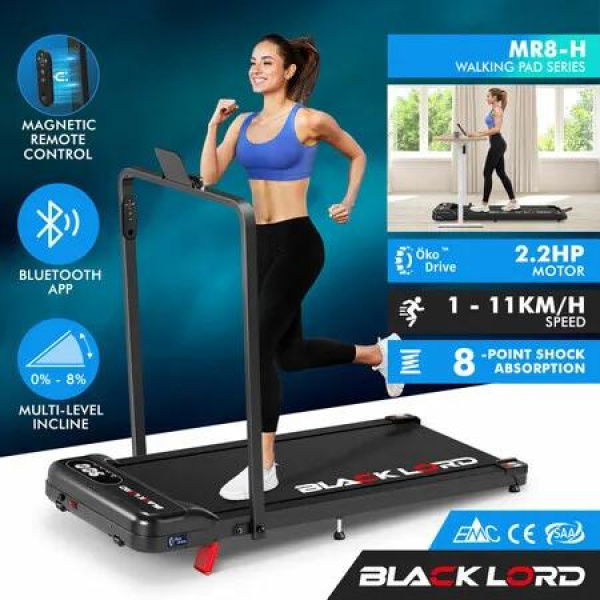 BLACK LORD Treadmill Electric Walking Pad Folding Incline Magnetic Remote Black