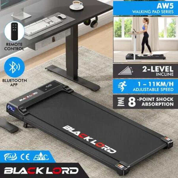 BLACK LORD Treadmill Electric Walking Pad Under Desk Home Gym Incline Black