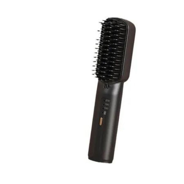 Black Mini Rechargeable Straight Hair Comb Portable Wireless Negative Ion Soft Hair Care 3 Speed Temp Control