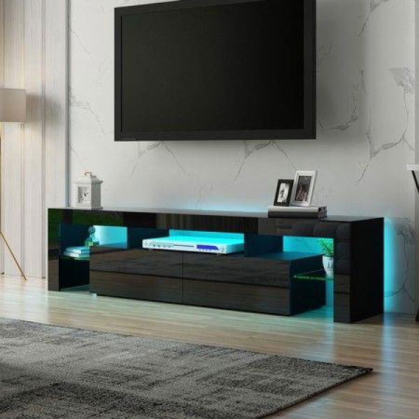 Black Modern TV Cabinet Stand Furniture Entertainment Unit Table RGB Light