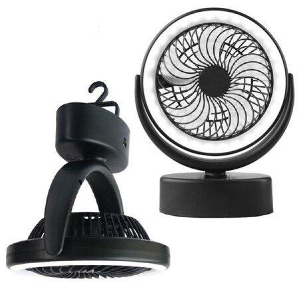 Black Portable Camping Fan, Small Tent Fan with Hanging Hook, 3000mAh USB Battery Fan with LED Lights for Desk, Bedroom, Travel & Emergency Kit