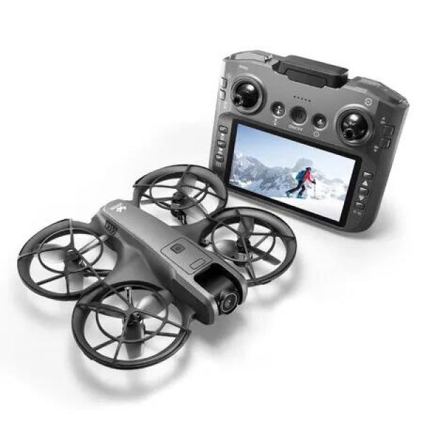 Black RC Plane Drone with 5.5 Inch Screen HD Aerial Photography Remote Control Fixed Height Tumbling 4 Channels Dual Batteries