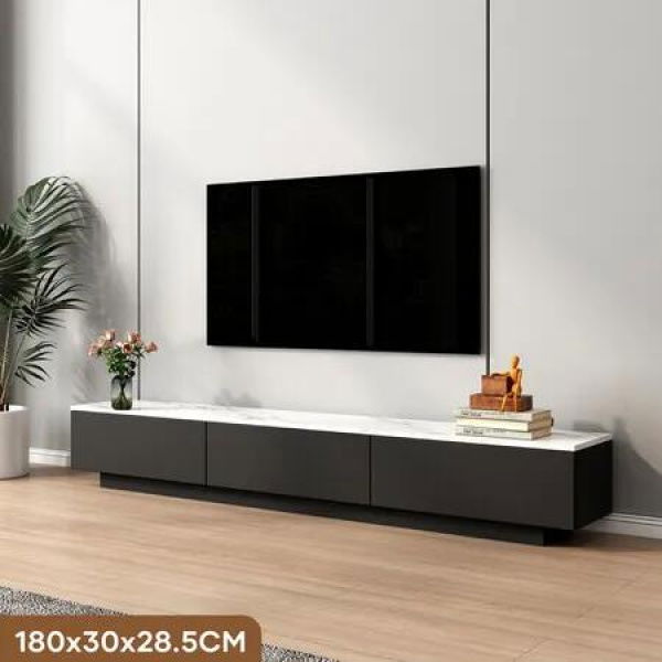 Black TV Unit Cabinet 180cm Wooden Console Table Entertainment Centre Television Stand Storage Drawers White Faux Marble Top