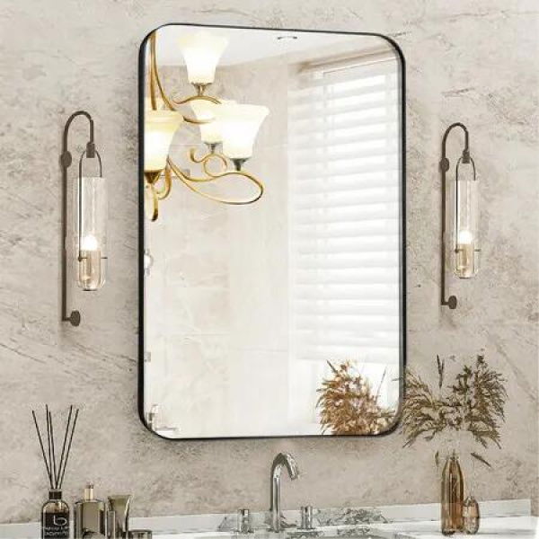 Black Wall Mirror Bathroom Vanity Rectangle Large Framed Standing Makeup Shower Shaving Decorative Mount Bedroom Hallway 90x60cm