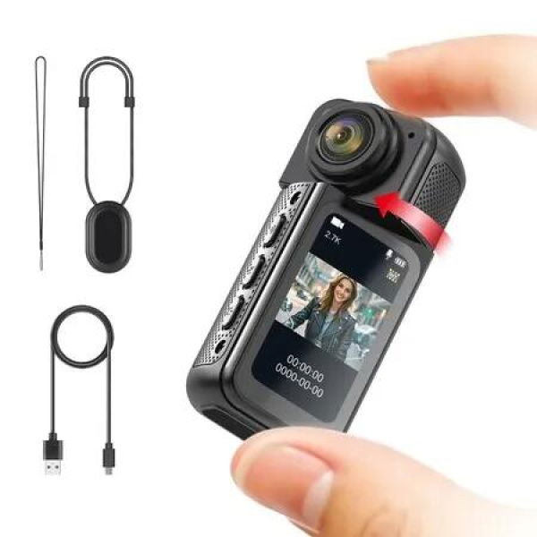 Black WIFI 2K HD Outdoor Cycling Recorder 180 Rotating NeckHanging Thumb Camera Magnetic Rope 32GB Card