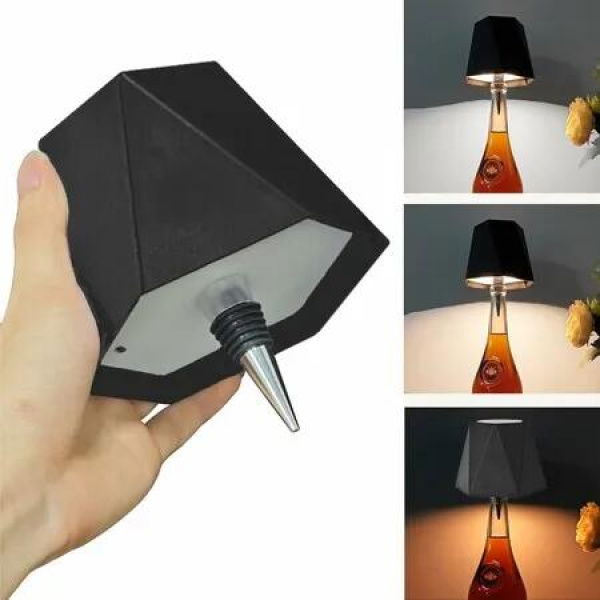 Black Wireless Liquor Wine Bottle Lamp, Touch Dimmable 3 Color Stepless Bottle Light for Bedroom, Restaurant and Bar