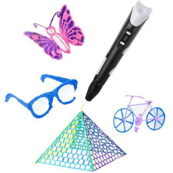 (Black)3D Printing Pen with Display - Includes 3D Pen, 3 Starter Colors of PLA Filament
