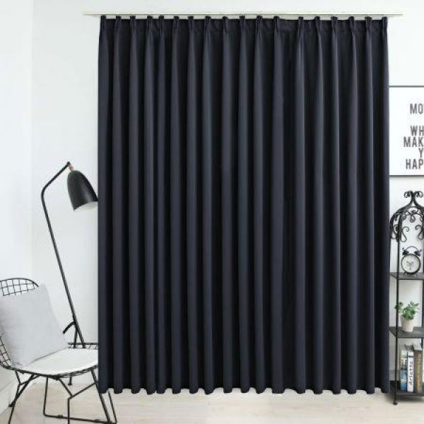 Blackout Curtain With Hooks Black 290x245 Cm