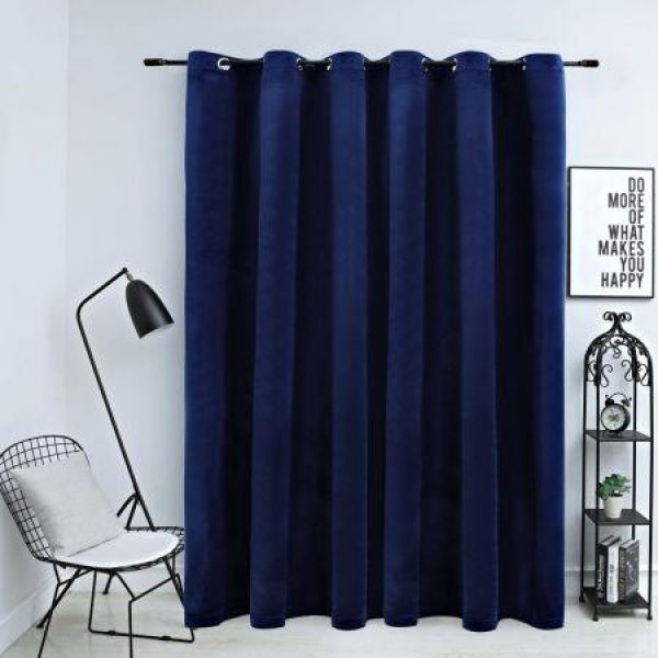 Blackout Curtain With Metal Rings Velvet Dark Blue 290x245 Cm