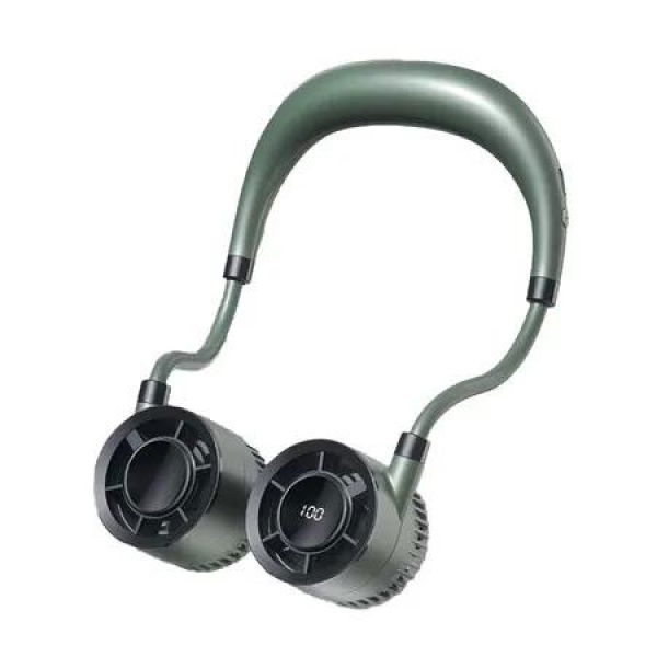 Bladeless Neck Fan Usb Charging Portable Hanging Fan With Led Display,Foldable Quiet Personal Cooling Fan For Outdoor Sports Travel Color Green