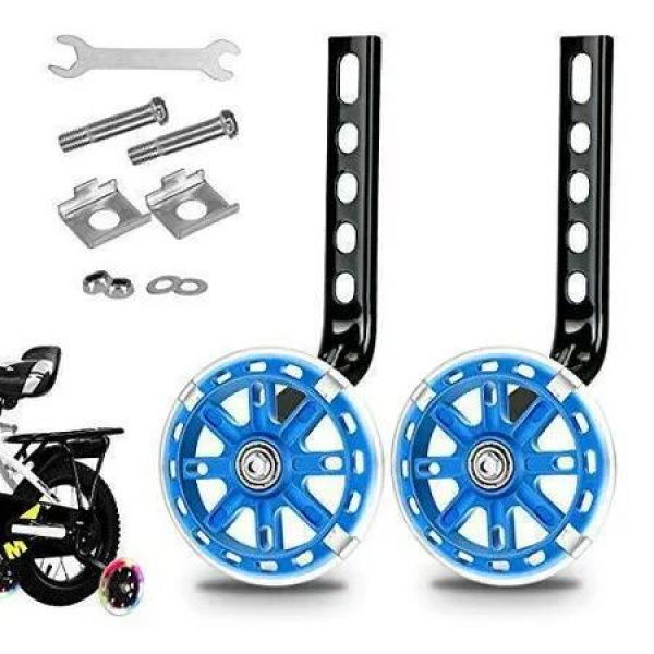 Blue 12-20 Inch PVC Training Wheels Set Universal Fit with Silent Flash Wheels Fits Boys and Girls Single Speed Bicycles