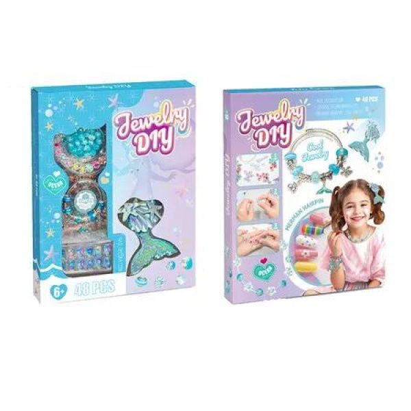 Blue Bead Set Mermaid DIY Handmade Bracelet Jewelry Nail Stickers Childrens Toys