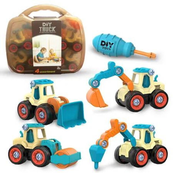 Blue Construction Vehicle Toy DIY Nut Assembly Excavator Set 4 Excavators Idea Gifts Suitable For aged 3 and up