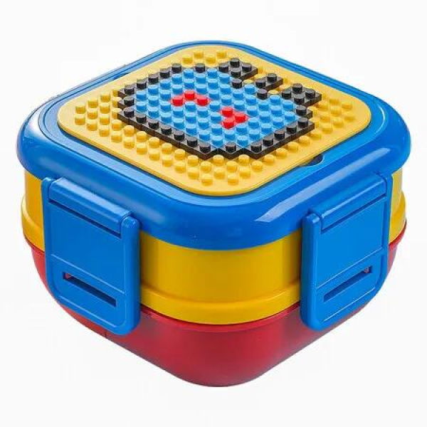 Blue Cover Double Layer Building Blocks 250 Pieces DIY Pixel Childrens Insulated Lunch Box Microwave Portable Stainless Steel