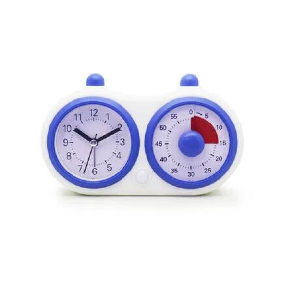 Blue Dual Screen Visual Timer Alarm Clock Multi-Function Time Manager for Kids Self-Discipline Suitable for Primary & Secondary Students